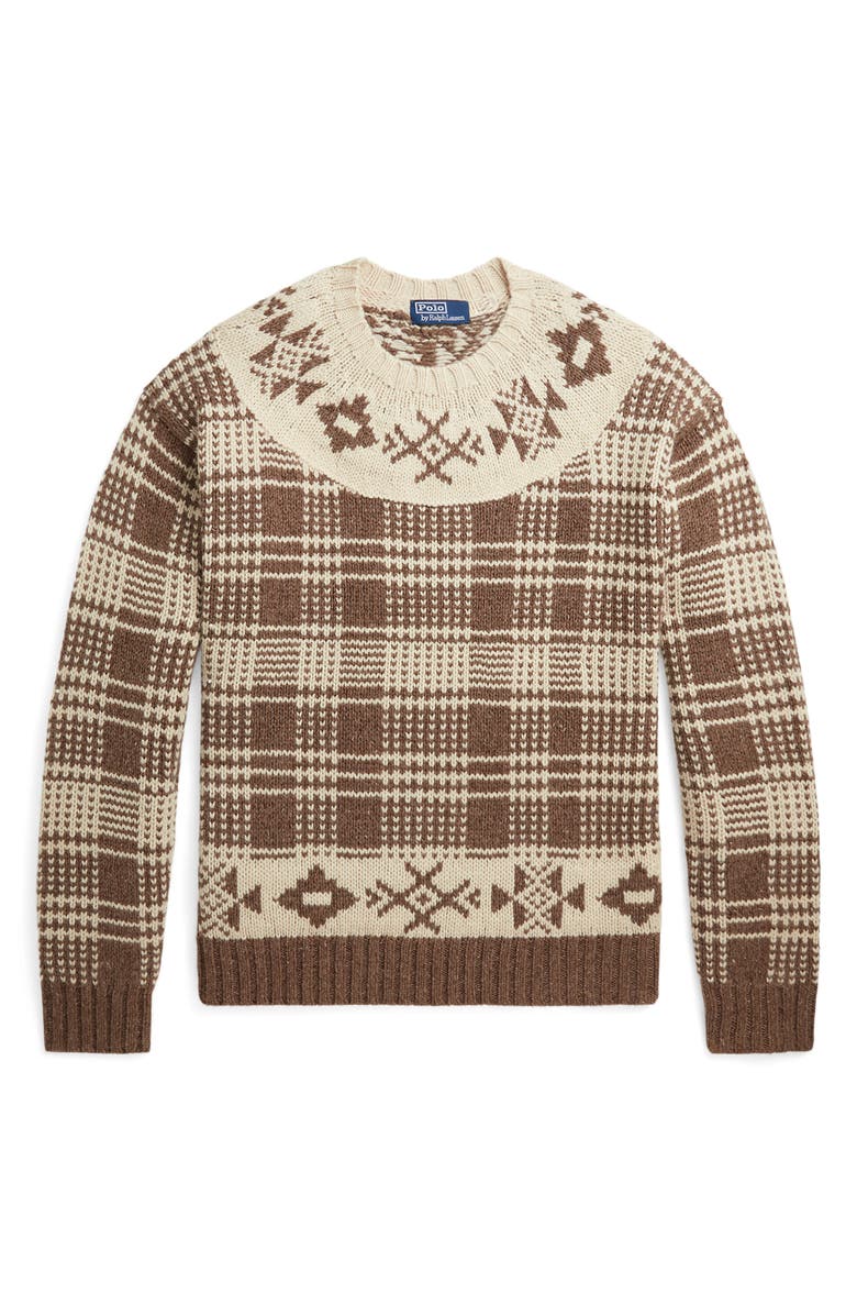 Polo Ralph Lauren Fair Isle Wool & Linen Blend Sweater, Alternate, color, Med Brown Combo