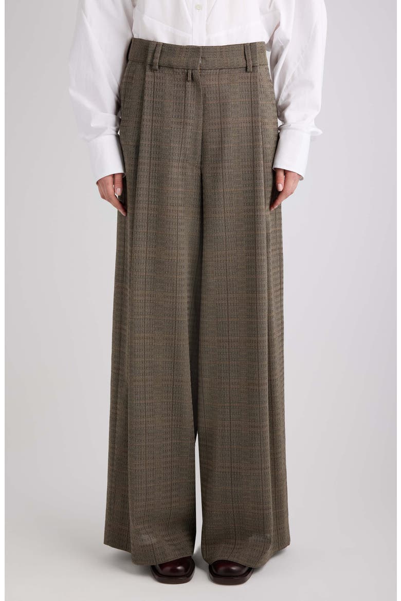Podium Plaid Wool Crepe Wide Leg Pants, Main, color, CEMENT