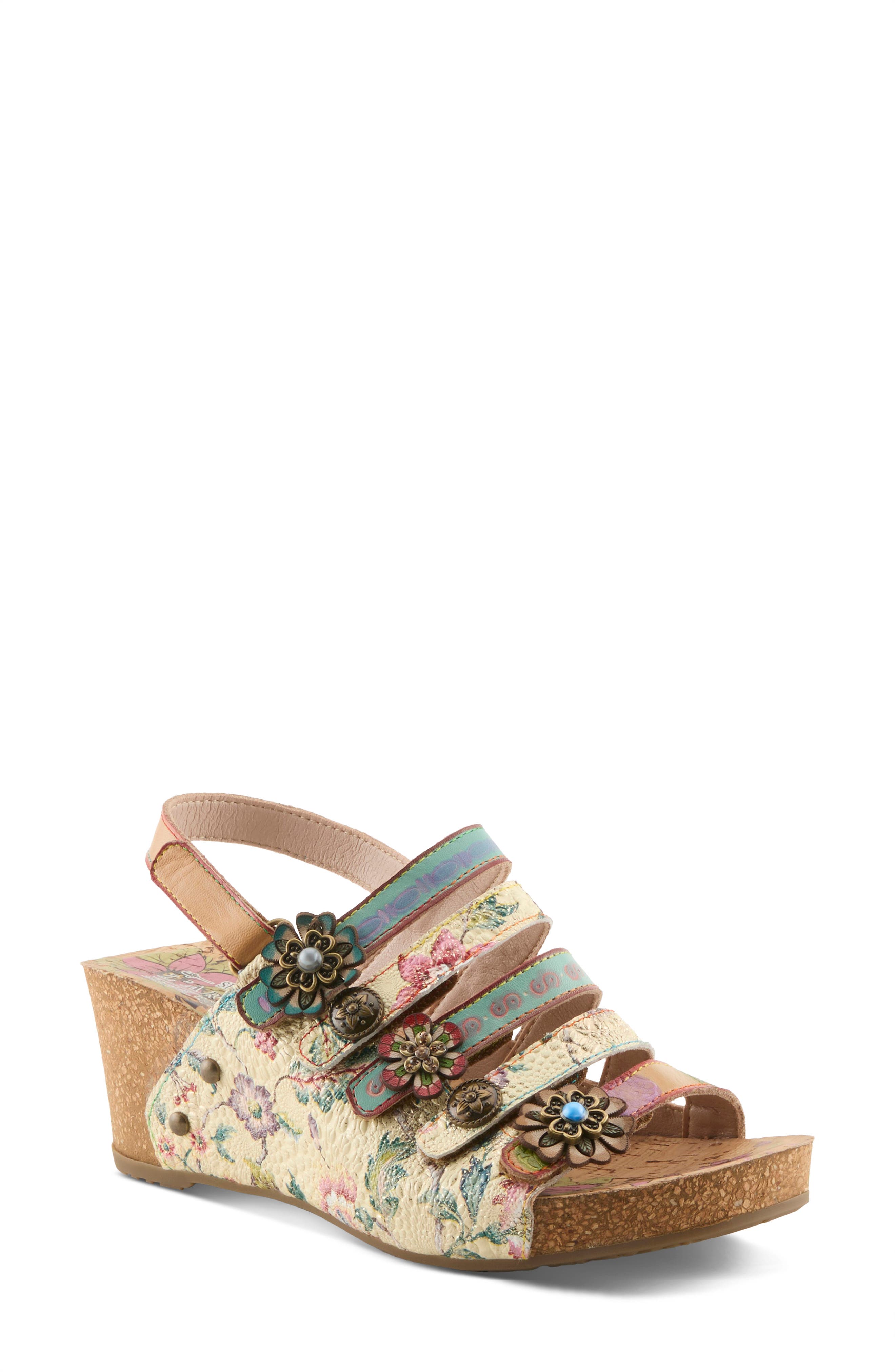L
Artiste by Spring Step Buckle It Up Strappy Wedge Sandal, Main, color, Beige Multi