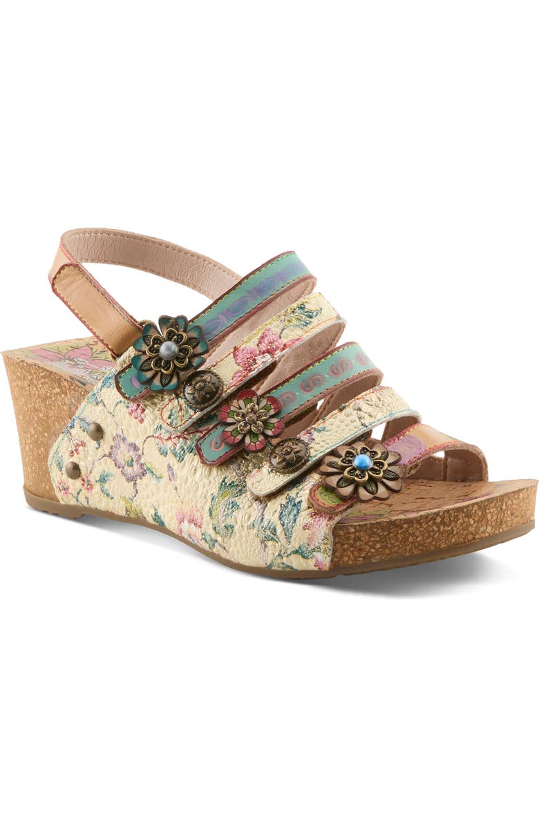 L'Artiste by Spring Step Buckle It Up Strappy Wedge Sandal, Main, color, Beige Multi