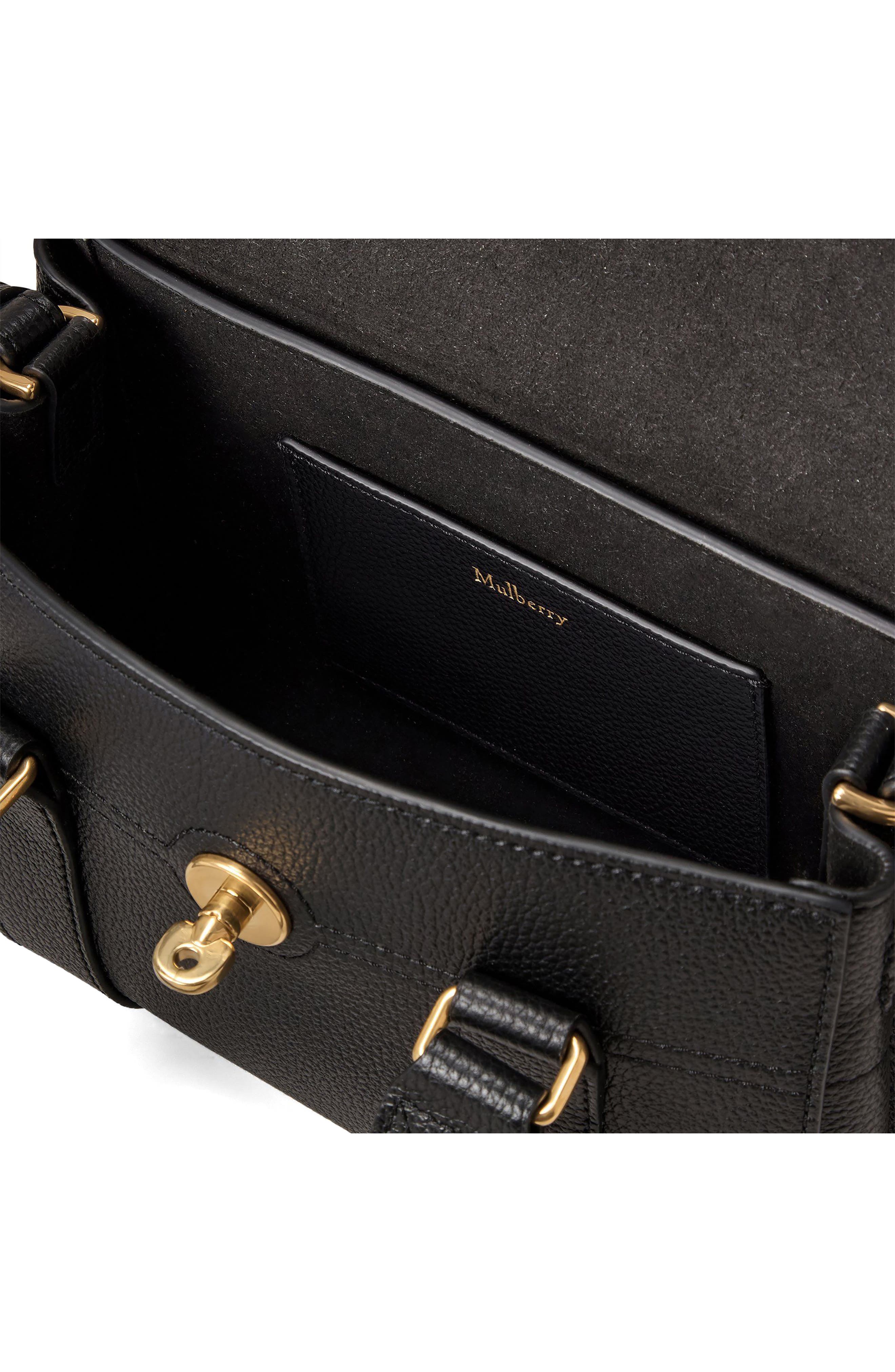 Mulberry Mini Bayswater Grained Leather Handbag, Alternate, color, Black