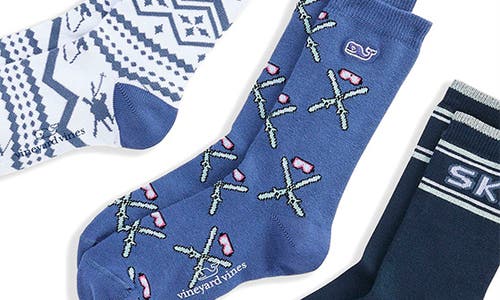 Vineyard Vines Kids' Winter Icon 3-pack Assorted Crew Socks In Blue