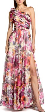Mac Duggal Women's One Shoulder Floral Maxi Gown with Side Cutout