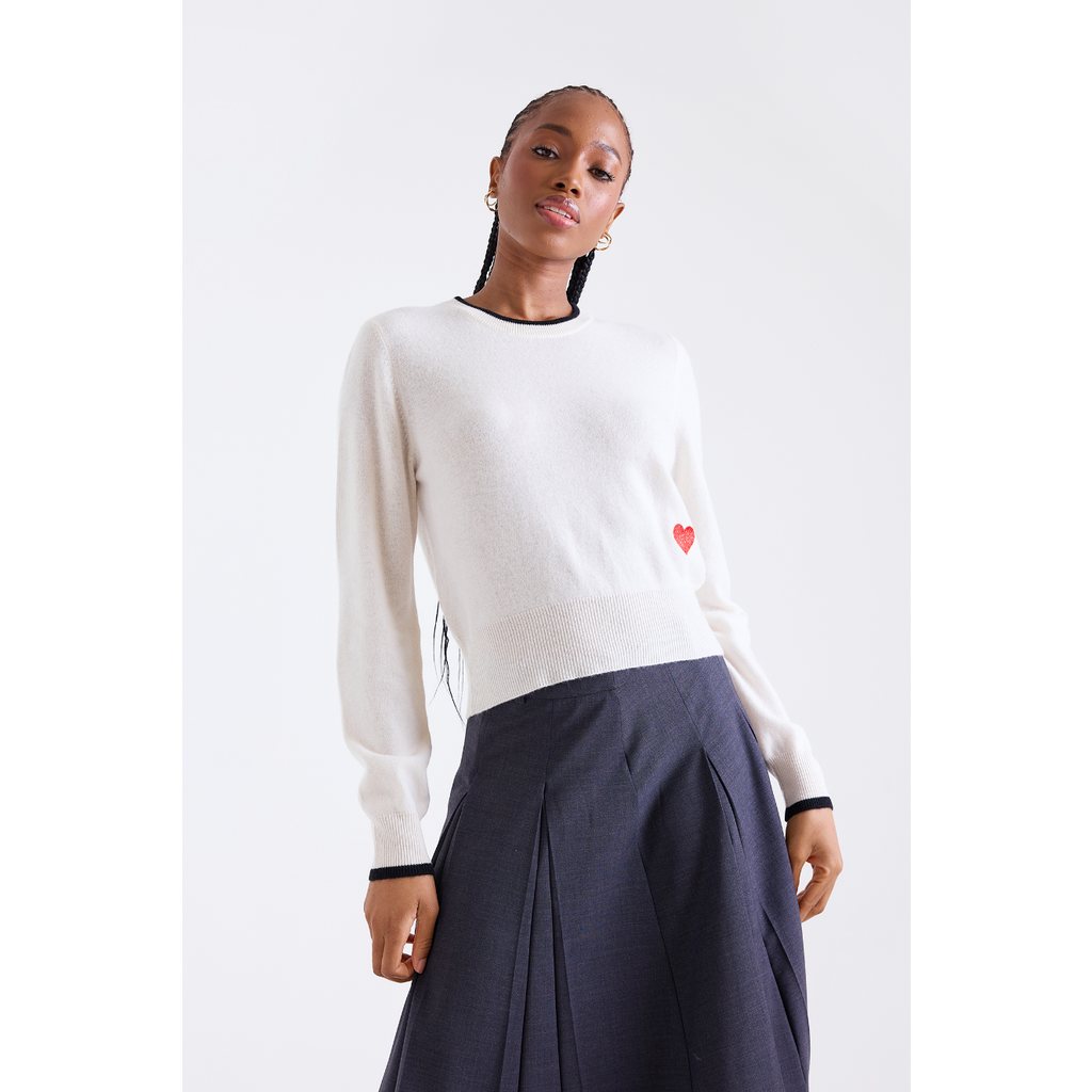 Brodie Pure Cashmere Queen Of Hearts Crew Neck Jumper In White