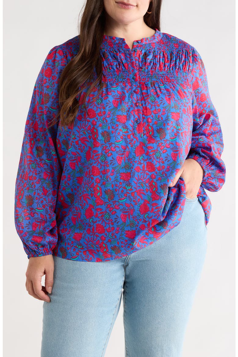 Tanya Floral Smocked Top, Main, color, BLUE-FUCHSIA