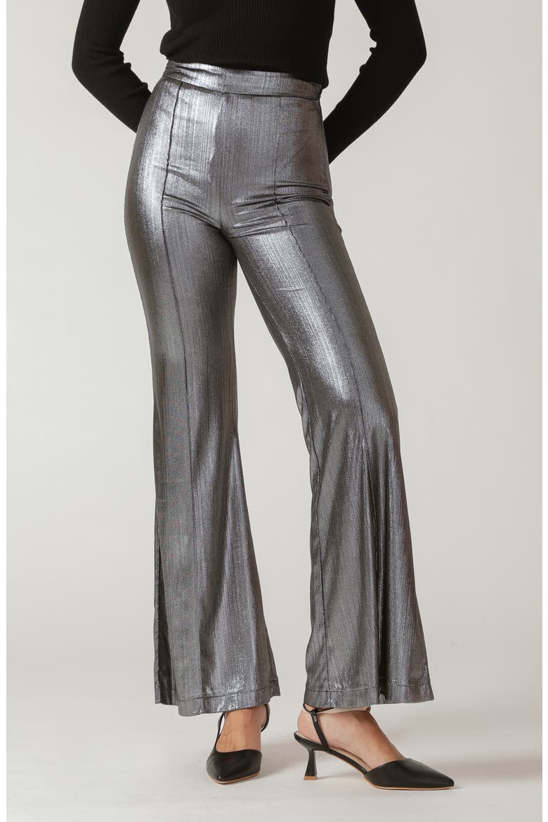 Shiny High Waist Flare Pants, Main, color, SILVER