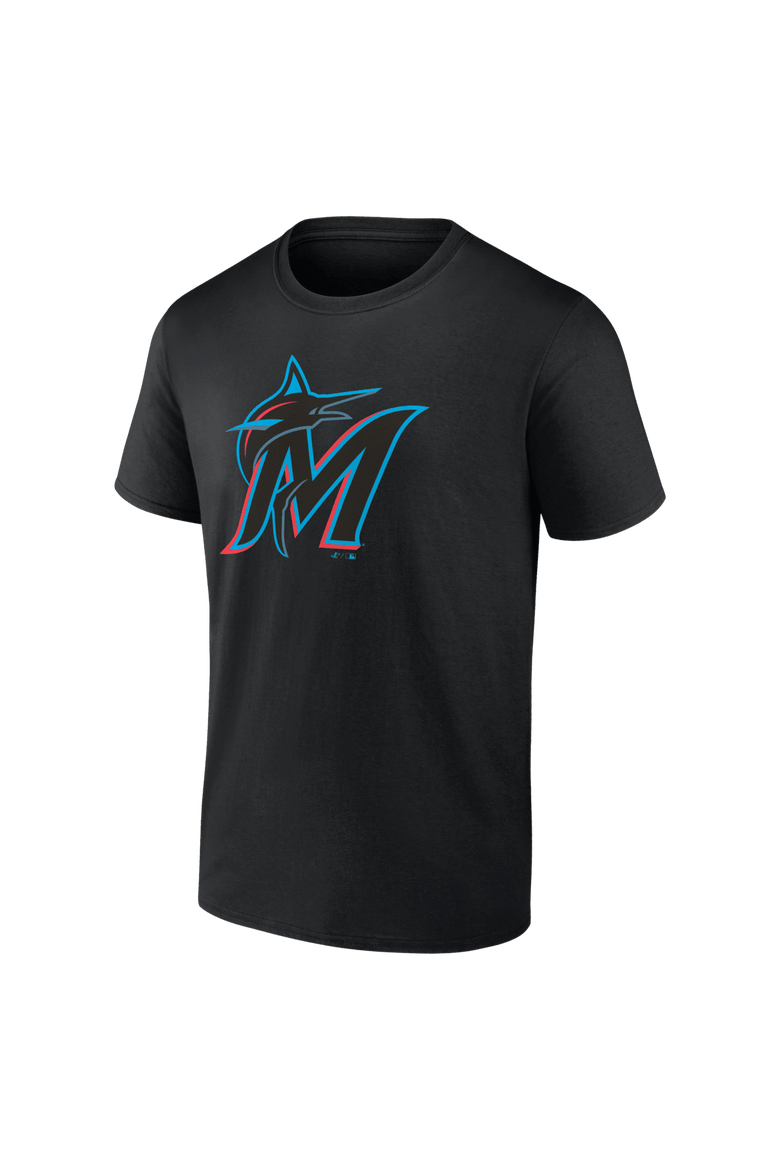 Men's Logo Athletic Black Miami Marlins Official Logo T-Shirt, Alternate, color, Black