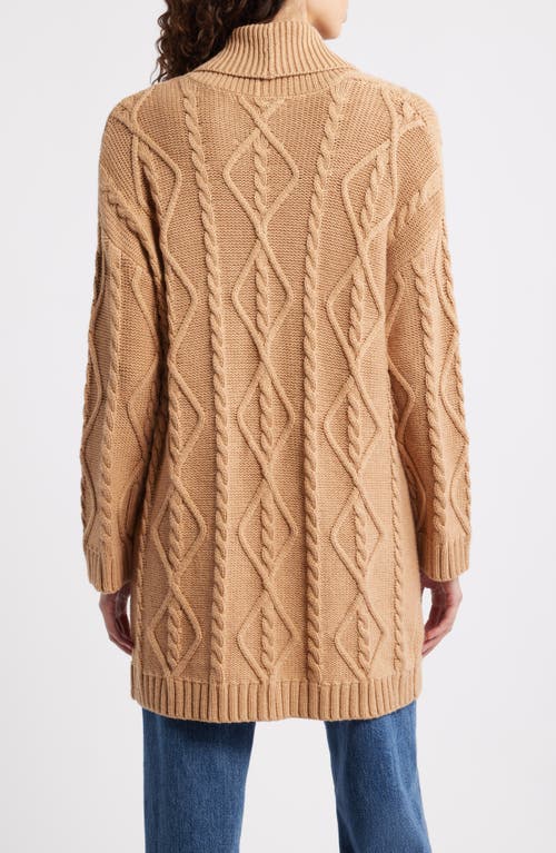 525 Peggy Cable Stitch Longline Open Front Cardigan In Brown