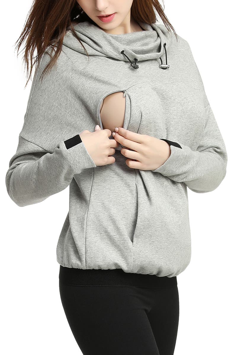 Kimi & Kai Samara Cowl Neck Maternity/Nursing Hoodie, Alternate, color, Gray
