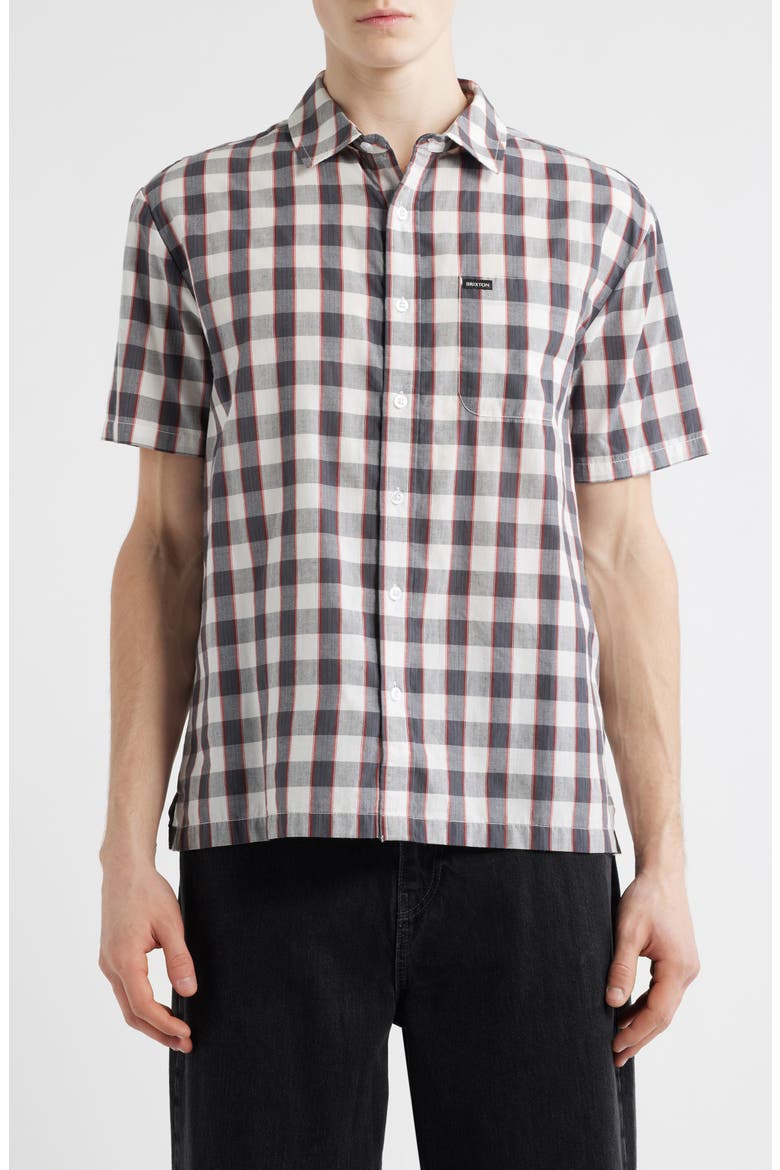 Cru Plaid Short Sleeve Button-Up Shirt, Main, color, BLACK/ OFF WHITE/ RED