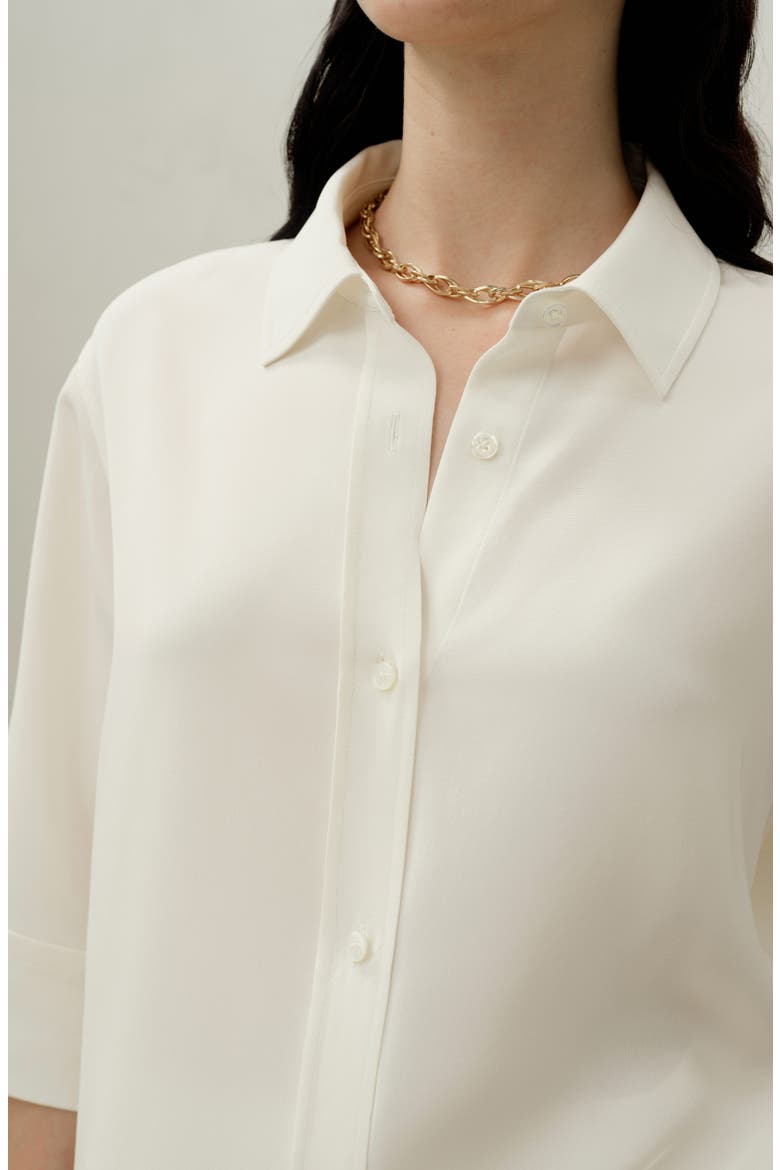 Women's Heavy Silk Crepe Relaxed Half-Sleeve Shirt, Alternate, color, Natural White