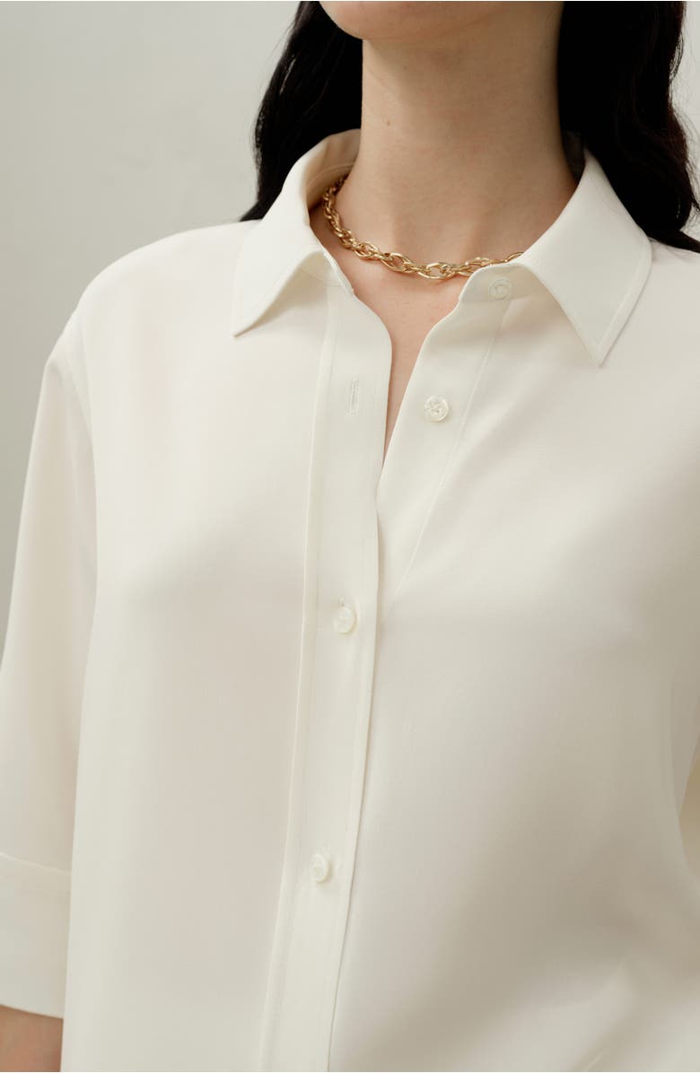 Lilysilk Heavy Silk Crepe Relaxed Half-Sleeve Shirt, Alternate, color, Natural White