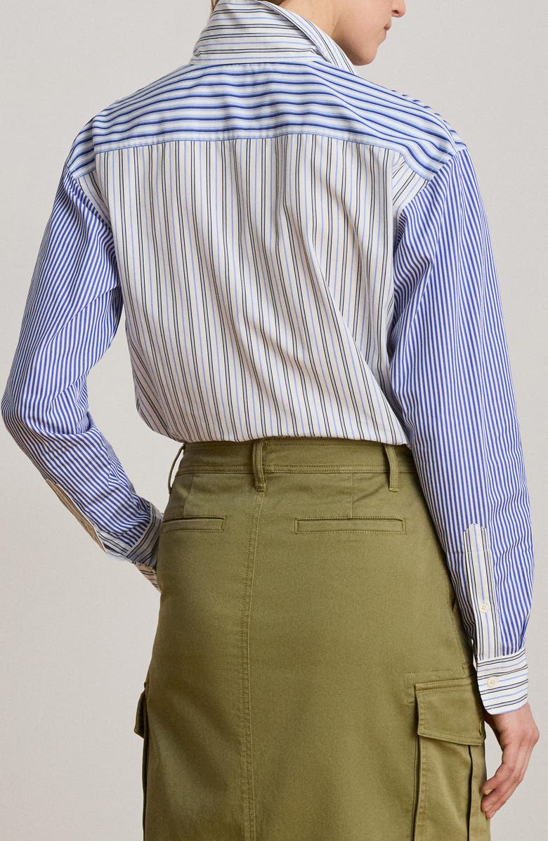 Lauren Ralph Lauren Mixed Stripe Cotton Button-Up Shirt, Alternate, color, Blue/ White Multi