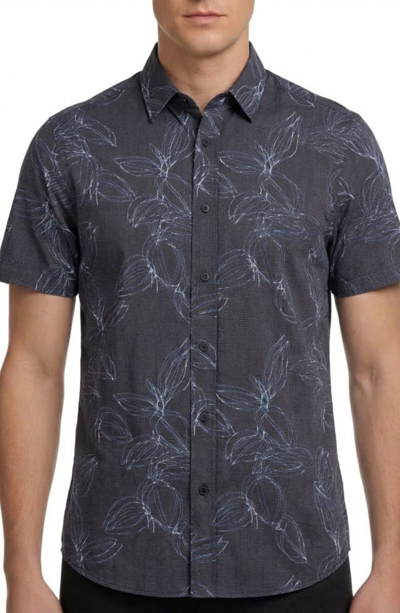 Report Collection Floral Short Sleeve Seersucker Button-Up Shirt, Main, color, Navy