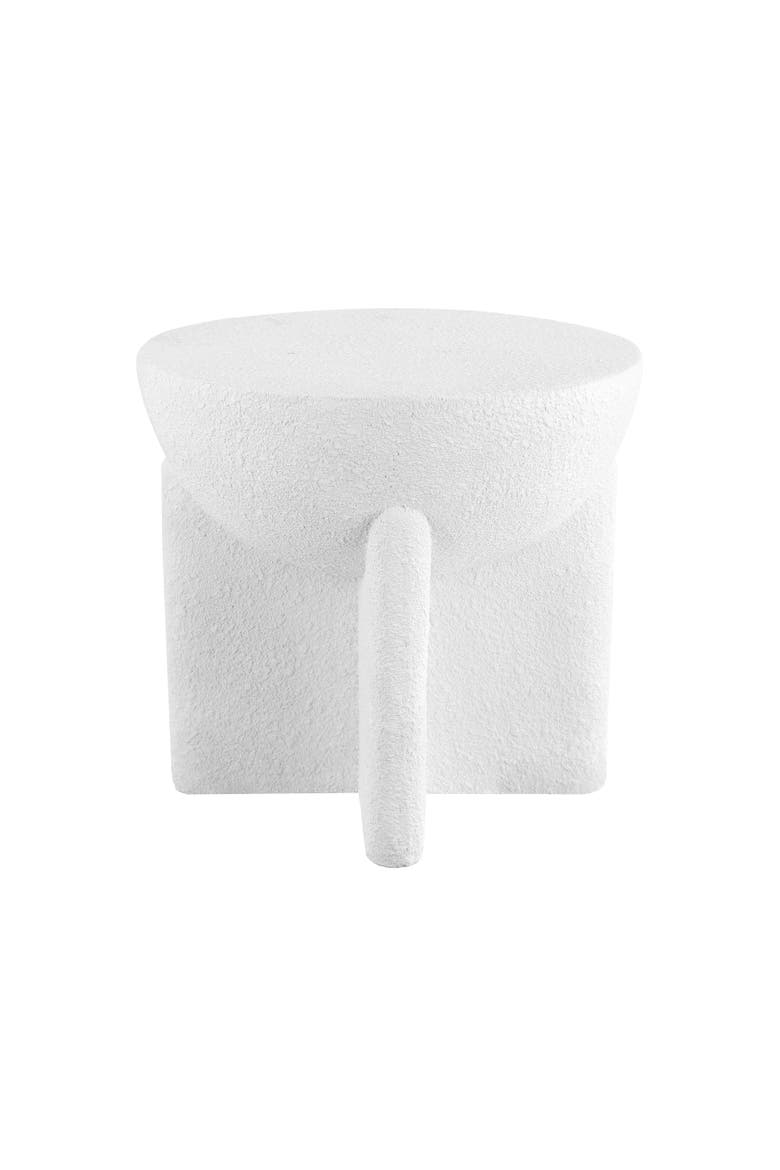 Brady Minimalist Geometric Polyresin Indoor/Outdoor Accent Table & Garden Stool, All-Weather Sculptural Side Table, Main, color, White Frosted