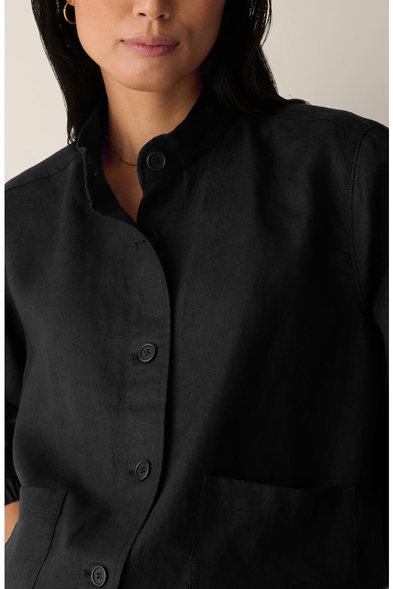 Stand Collar Organic Linen Jacket, Alternate, color, BLACK