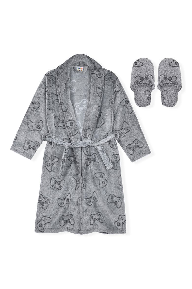 Kids' Fleece Robe & Slippers Set, Main, color, GRAY
