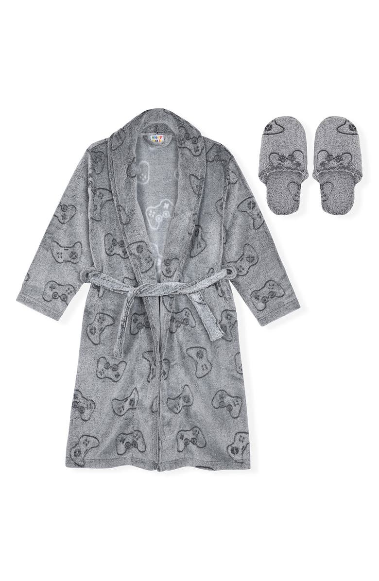 SLEEP ON IT Kids' Fleece Robe & Slippers Set, Main, color, Gray