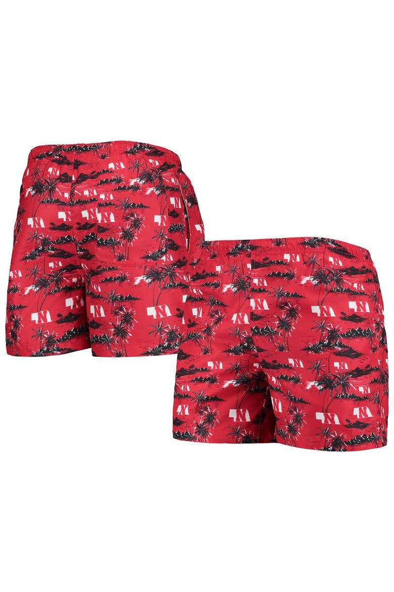 Men's FOCO Scarlet Nebraska Huskers Island Palm Swim Trunks, Main, color, Scarlet