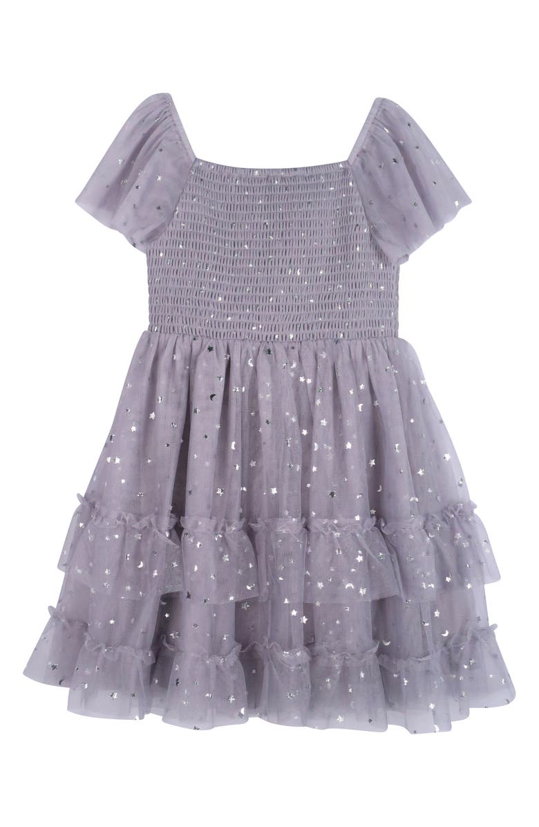 Zunie Kids' Sparkle Flutter Sleeve Mesh Dress, Alternate, color, Grey
