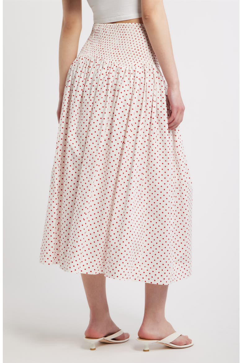 Layla Polka Dot Smocked Midi Skirt, Alternate, color, WHITE