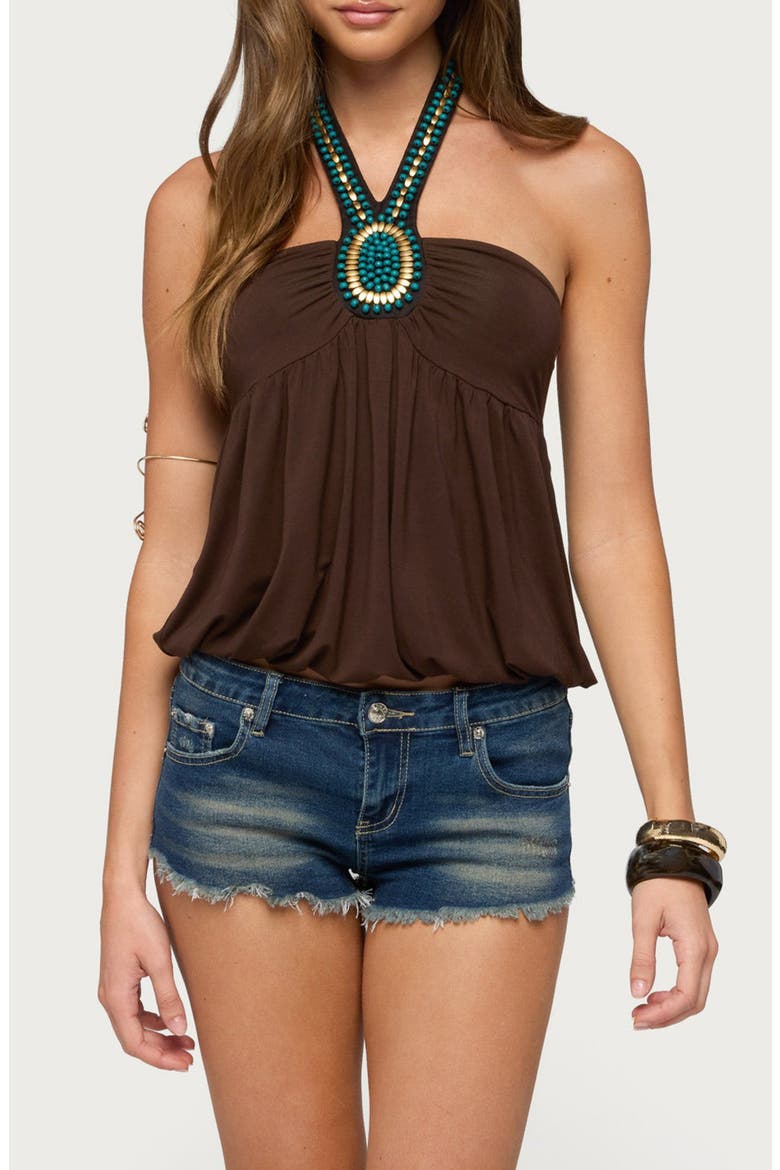 Polie Beaded Bubble Halter Top, Main, color, BROWN