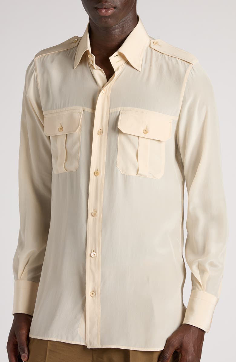 TOM FORD Silk Crêpe de Chine Military Shirt, Alternate, color, 