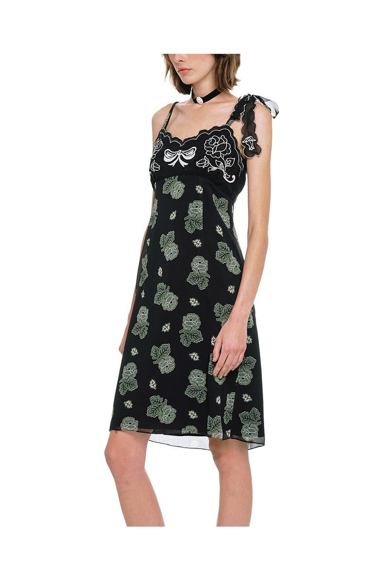 Anna Sui Ribbon Handkerchief Satin Print Dress, Alternate, color, Black