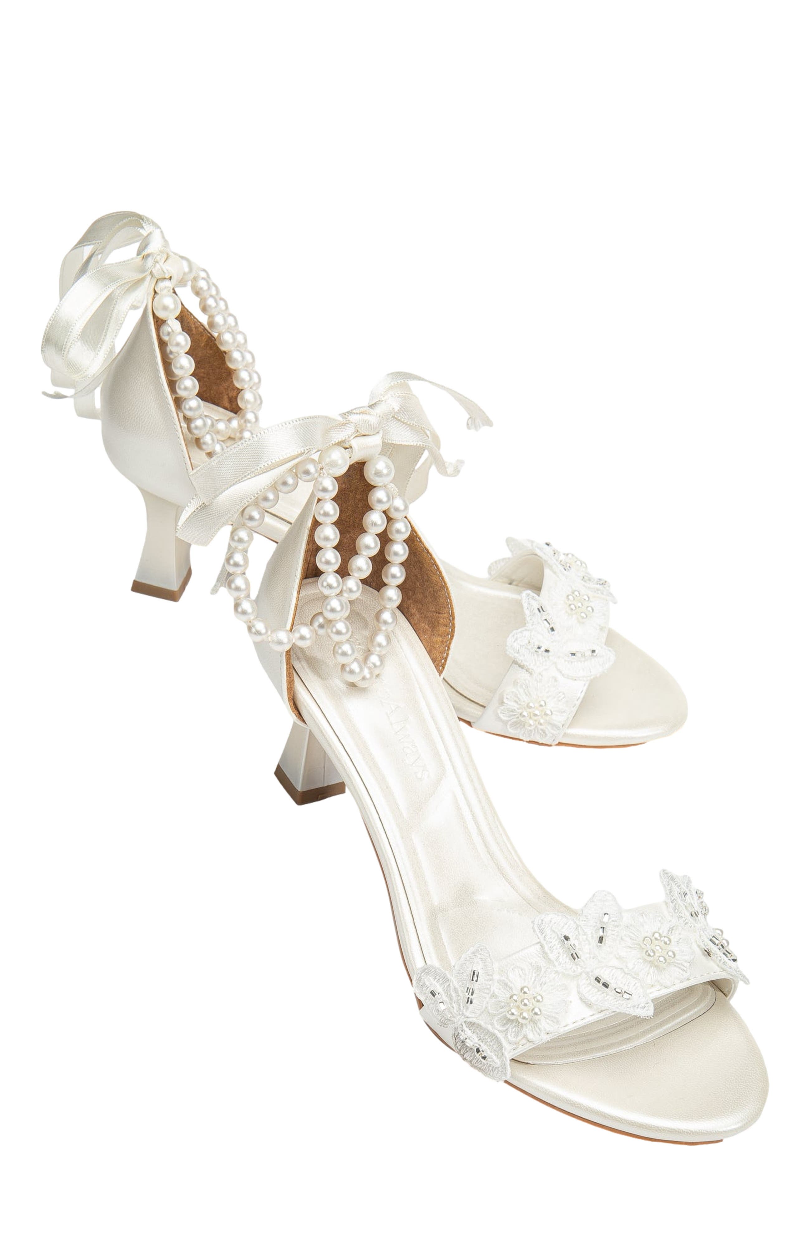 Forever & Always Shoes Dawn Lace Sandals with Pearls, Alternate, color, Ivory Faux Leather