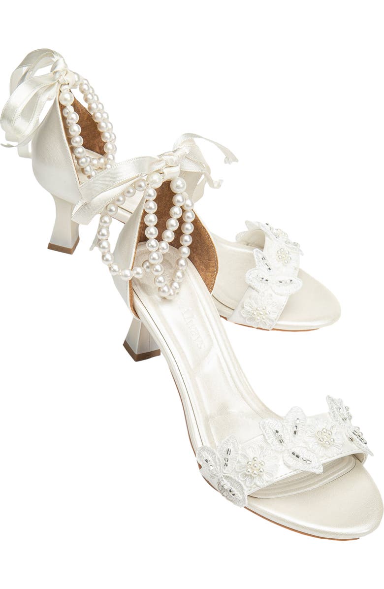 Forever & Always Shoes Dawn Lace Sandals with Pearls, Alternate, color, Ivory Faux Leather