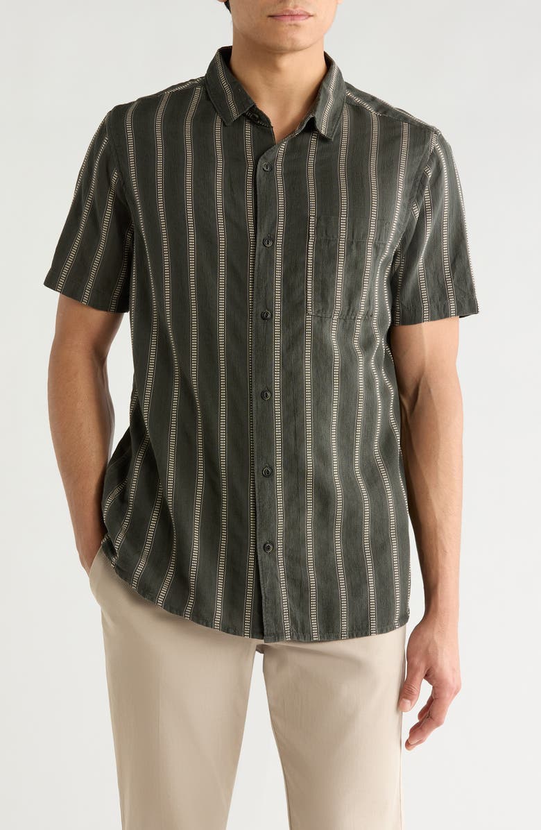 Roark Crosswinds Short Sleeve Cotton Blend Dobby Button-Up Shirt, Main, color, Onyx