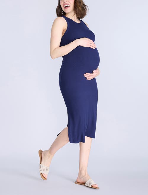 Motherhood Maternity Crew Neck Sleeveless Racerback Maternity Midi Dress In Blue