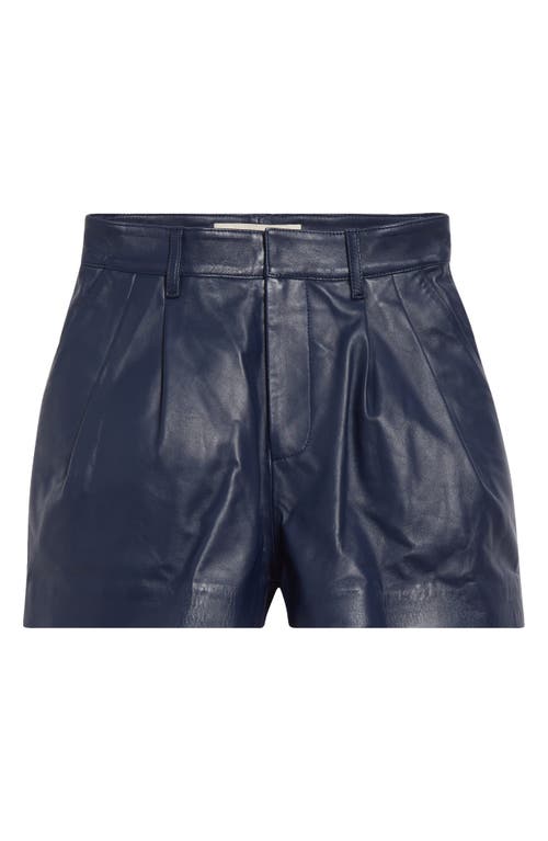 Marni Pleated Leather Shorts In Blue