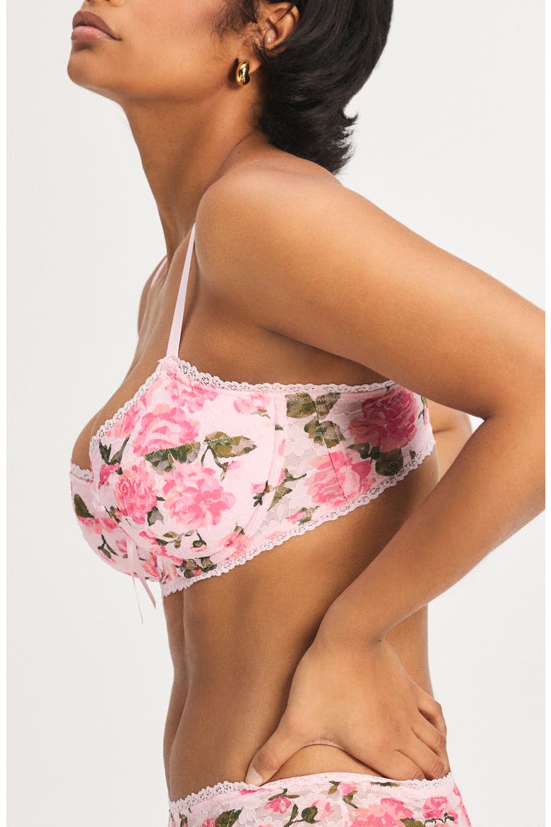 Sinful Rose Lace Balconette Bra, Alternate, color, SWEET PINK ROSY PASSIONS PRINT
