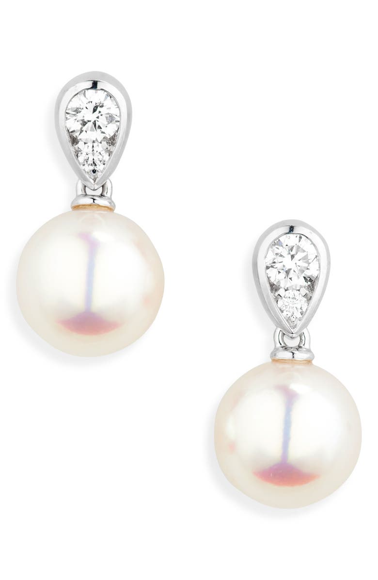 Mikimoto Morning Dew Akoya Pearl & Diamond Stud Earrings, Main, color, 18Kw