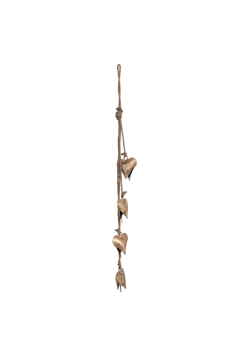 25" Metal Hearts on Jute Rope, Main, color, Brass