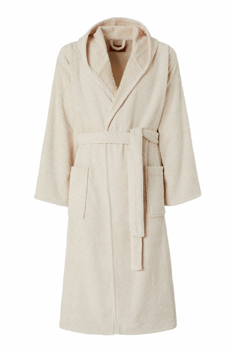 Chalk Bathrobe In Cotton Terry With Zigzag Pattern, Main, color, Brown
