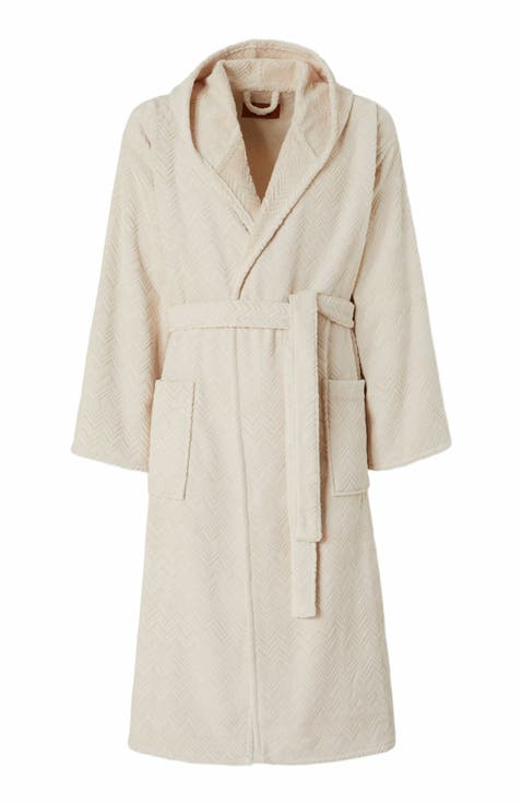 Chalk Bathrobe In Cotton Terry With Zigzag Pattern