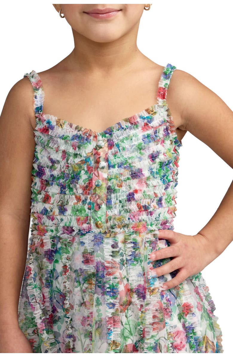 Mac Duggal Girls Mesh V-Neck Floral Print Mini Dress, Alternate, color, Multi