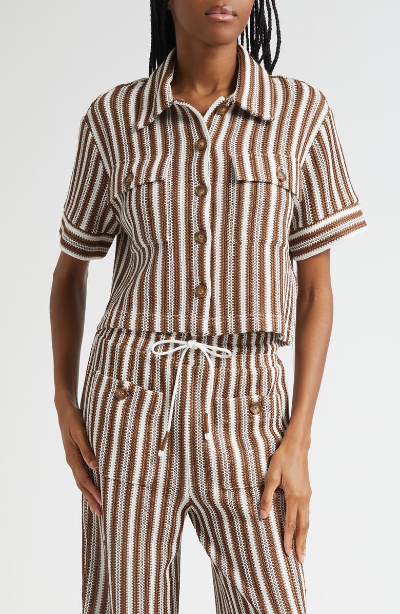 Veronica Beard Bouvier Knit Shirt, Main, color, White Brown