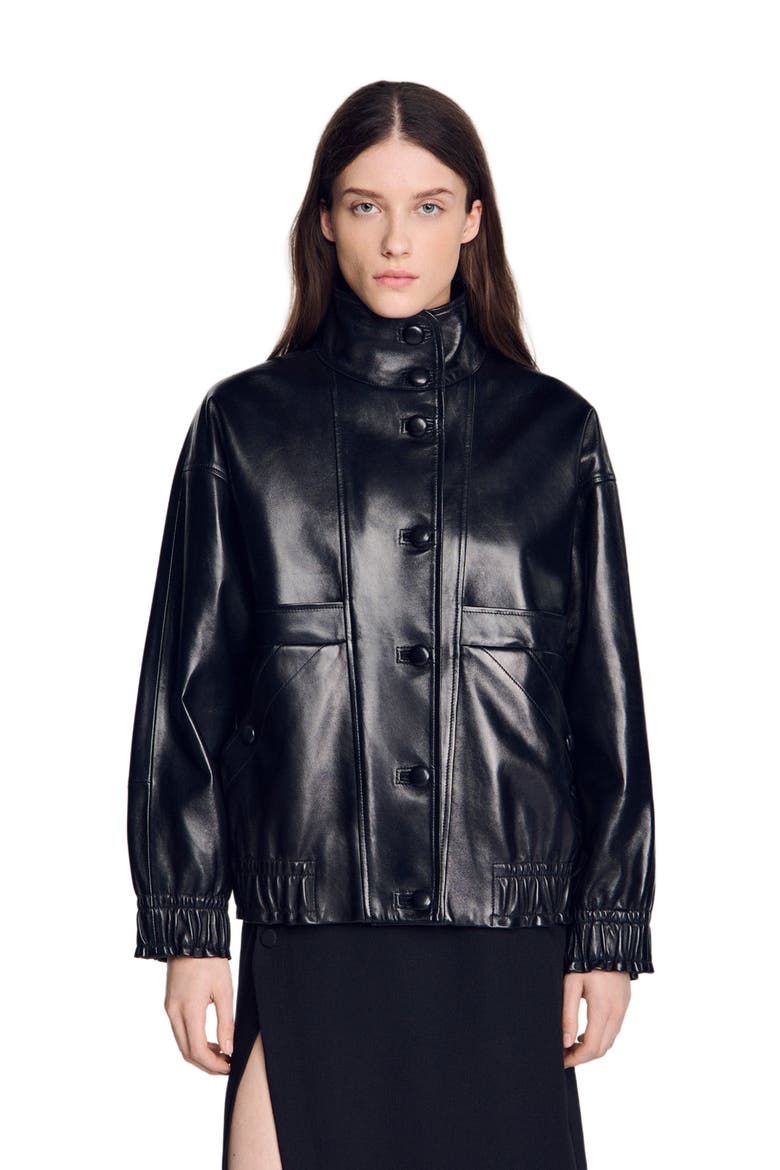 Oversized leather jacket, Alternate, color, Black