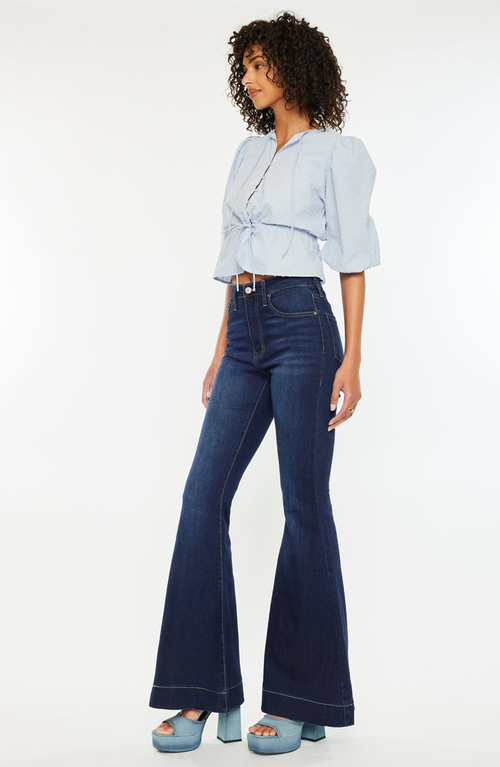 Kancan Braelynn Essentials High Rise Super Flare Jeans In Blue