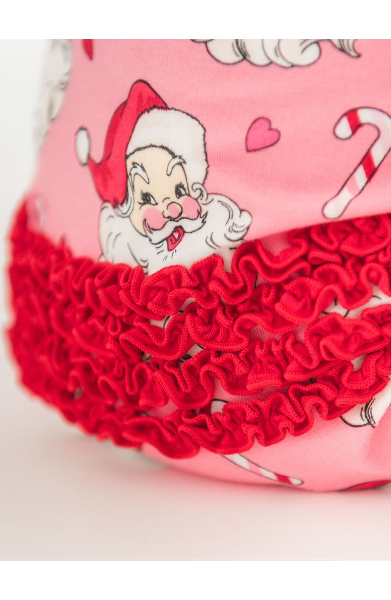 RuffleButts Baby Girls Modal Blend Ruffle One Piece Footie Pajamas, Alternate, color, Pink Santa Joy