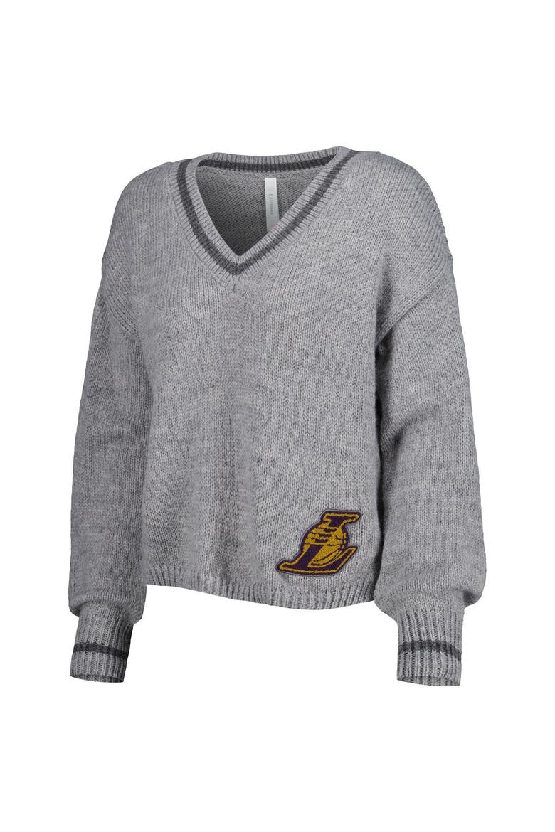 Women's Lusso Gray Los Angeles Lakers Scarletts Lantern Sleeve Tri-Blend V-Neck Pullover Sweater, Alternate, color, Gray