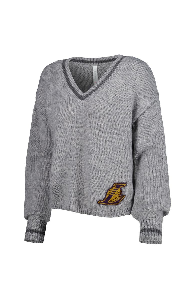 LUSSO Women's Lusso Gray Los Angeles Lakers Scarletts Lantern Sleeve Tri-Blend V-Neck Pullover Sweater, Alternate, color, Gray