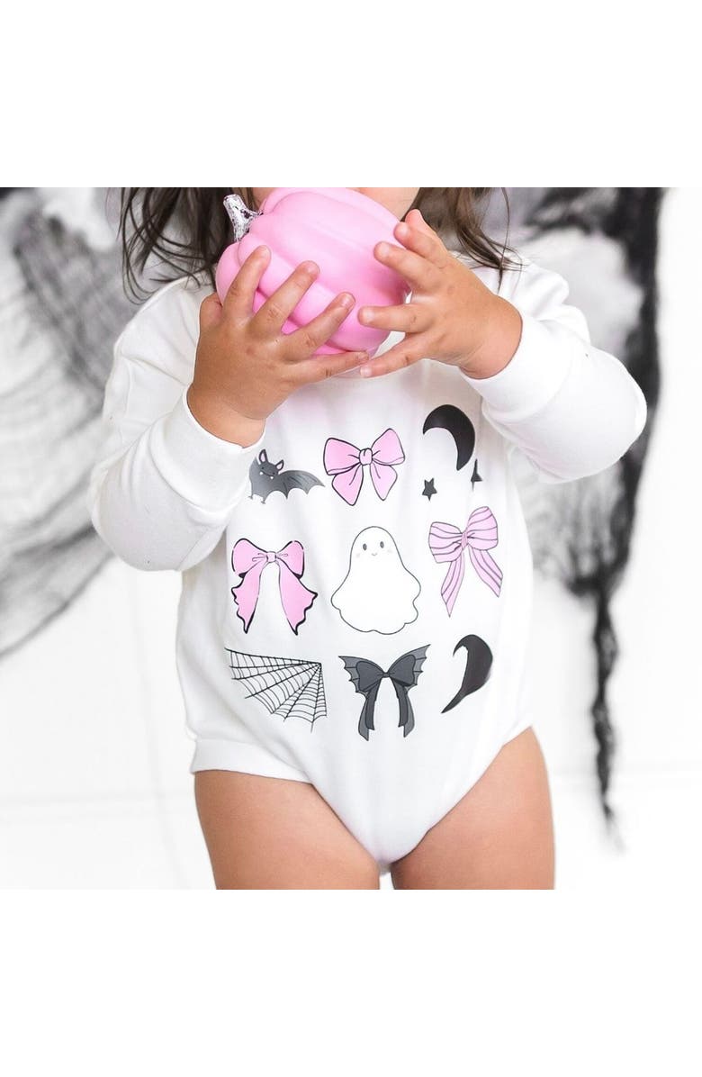 Sweet Wink Spooky Bow Halloween Long Sleeve Romper, Alternate, color, 