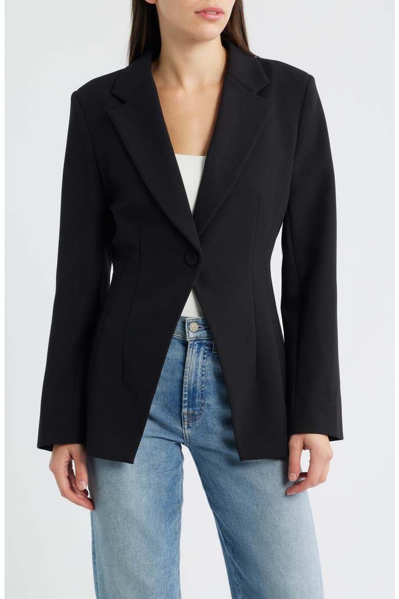 Azra Cinched One-Button Blazer, Main, color, BLACK