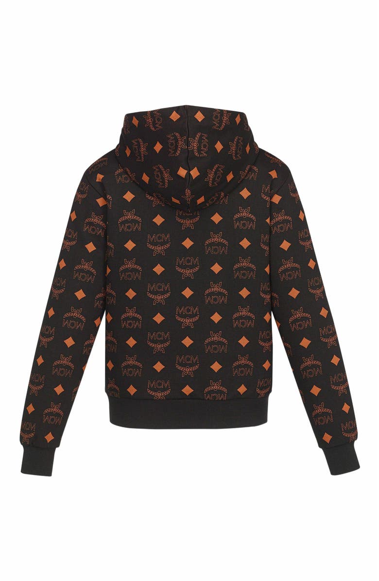 MCM Maxi Monogram Print Hoodie in Organic Cotton, Alternate, color, Black