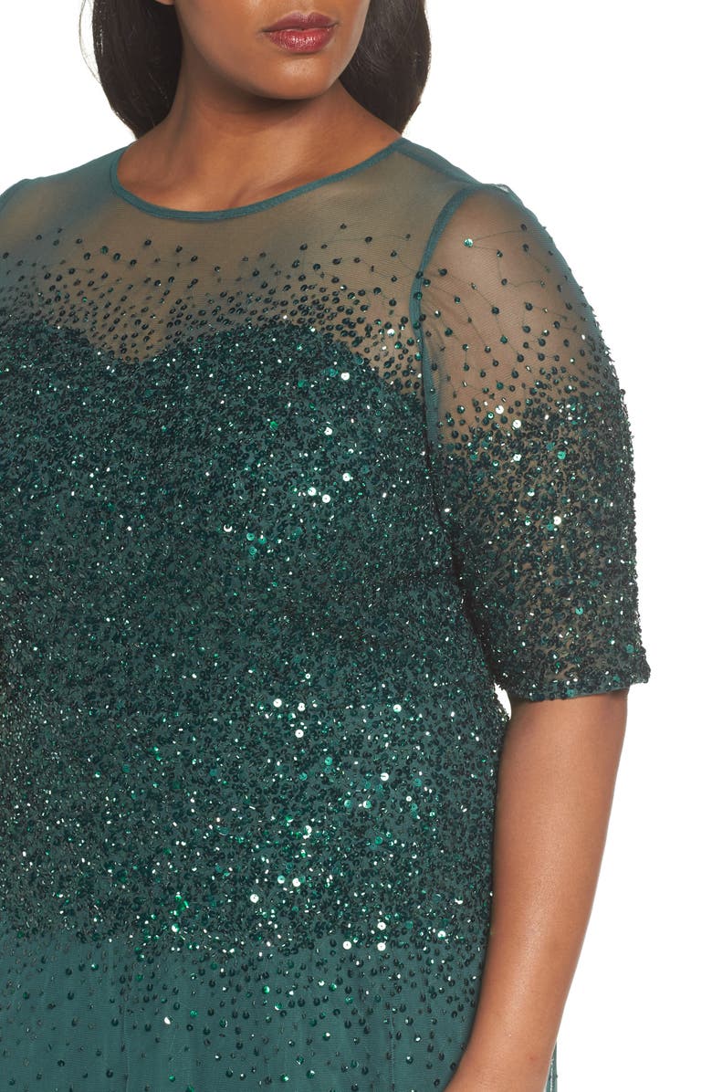 Adrianna Papell Beaded Illusion Gown, Alternate, color, 