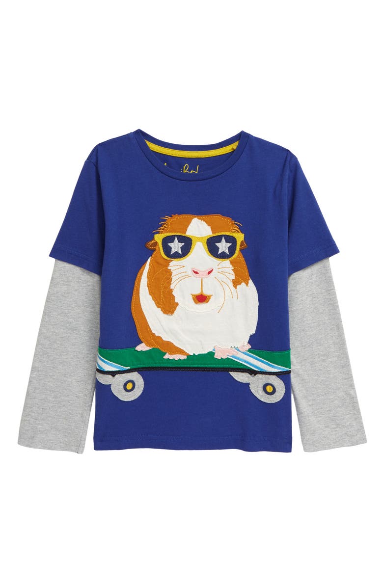Mini Boden Skateboarding Hamster Appliqué Long Sleeve T-Shirt, Main, color, 